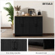 Modern Sideboard Buffet Cabinet, Modern Kitchen Storage Cabinet with 4 Doors Adjustable Shelves, for Dining Room, Black
