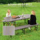 6FT 3PCS Faux Rattan Outdoor Camping Table Bench Set with Carrying Handles, Folding Picnic Table with 2 Benches, Brown