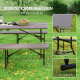 6FT 3PCS Faux Rattan Outdoor Camping Table Bench Set with Carrying Handles, Folding Picnic Table with 2 Benches, Brown