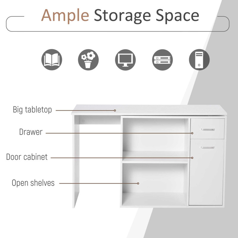 180° Rotating Home Office Corner Desk Storage Shelf Cabinet White