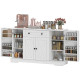 Sideboard Buffet Cabinet, Farmhouse Coffee Bar Cabinet with Door Shelves, Adjustable Shelves, Drawer, Barn Doors, White