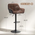 Swivel Barstools Set of 2 Adjustable Bar Stools with Footrest Armrests and PU Leather Back for Dining Room Brown