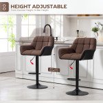 Swivel Barstools Set of 2 Adjustable Bar Stools with Footrest Armrests and PU Leather Back for Dining Room Brown