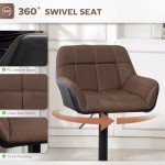 Swivel Barstools Set of 2 Adjustable Bar Stools with Footrest Armrests and PU Leather Back for Dining Room Brown
