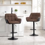 Swivel Barstools Set of 2 Adjustable Bar Stools with Footrest Armrests and PU Leather Back for Dining Room Brown