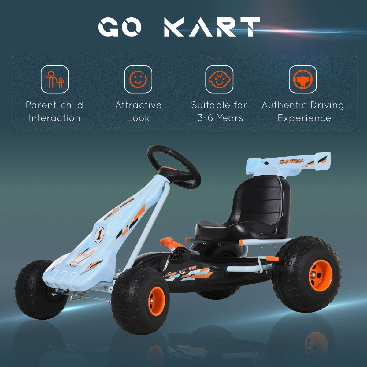 Pedal Powered Kids Go Kart, 4-Wheel Ride-On Car in Cute Style with Adjustable Seat, Handbrake, and Shift Lever – Outdoor Racer Pedal Car for Boys and Girls Ages 3–6