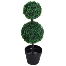 2 Ball Topiary Tree in Pot for Home Decor, Artificial Plant for Home Office, Living Room Decor, Dark Green