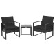 3 Pieces Wicker Patio Furniture Set, Rattan Bistro Set with Glass Top Coffee Table and Cushions, Outdoor Conversation Set for Garden, Porch, Balcony, Black