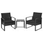 3 Pieces Wicker Patio Furniture Set, Rattan Bistro Set with Glass Top Coffee Table and Cushions, Outdoor Conversation Set for Garden, Porch, Balcony, Black