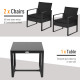 3 Pieces Wicker Patio Furniture Set, Rattan Bistro Set with Glass Top Coffee Table and Cushions, Outdoor Conversation Set for Garden, Porch, Balcony, Black