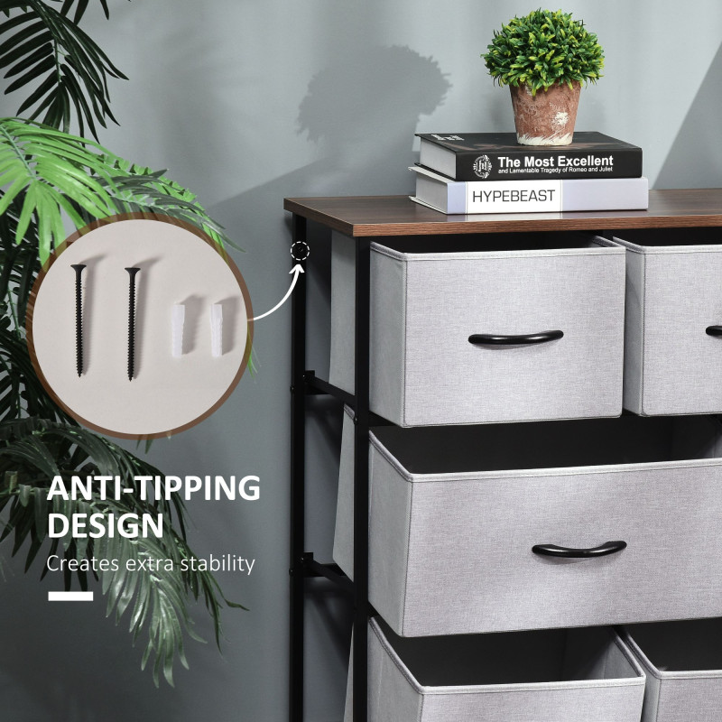 Dresser for Bedroom with 8 Drawers, 3-Tier Fabric Chest of Drawers, Tall Dresser Storage Tower with Steel Frame and Wooden Top for Closets, Nursery Room, Grey