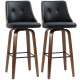 Bar Height Bar Stools Set of 2, PU Leather Upholstered Swivel Barstools with Solid Wood Legs Footrest and Tufted Back, Black