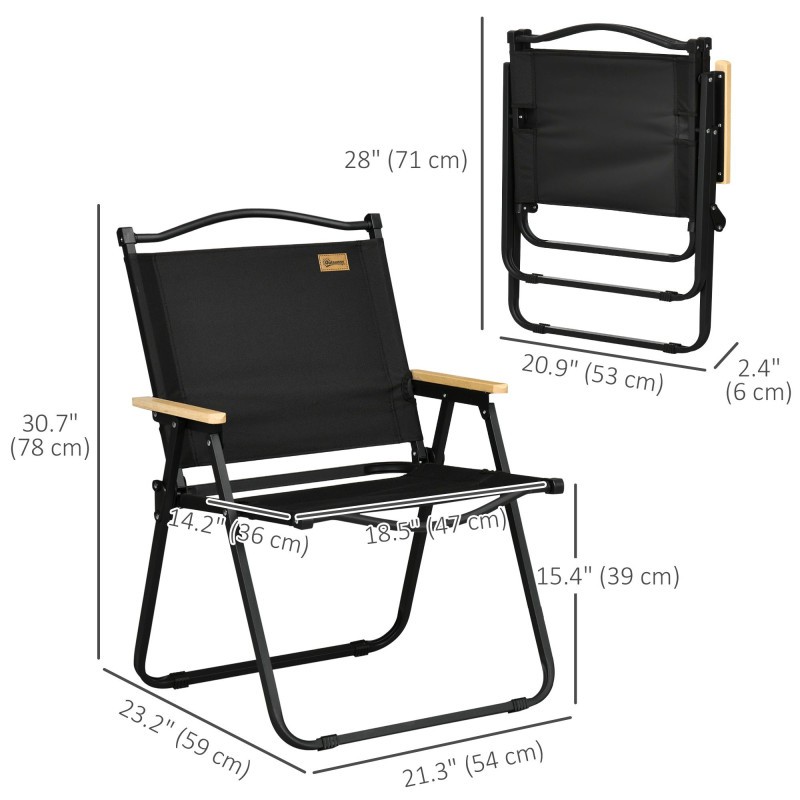 Set of 2 Camping Chair, Lightweight Folding Chair, Portable Armchairs, Excellent for Festivals, Fishing, Black