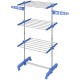 3-Tier Foldable Clothes Drying Rack, Stainless Steel Laundry Rack with 2 Side Wings and 6 Castors, Collapsible Adjustable Clothes Airer for Indoor Outdoor, Blue
