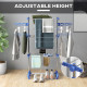 3-Tier Foldable Clothes Drying Rack, Stainless Steel Laundry Rack with 2 Side Wings and 6 Castors, Collapsible Adjustable Clothes Airer for Indoor Outdoor, Blue