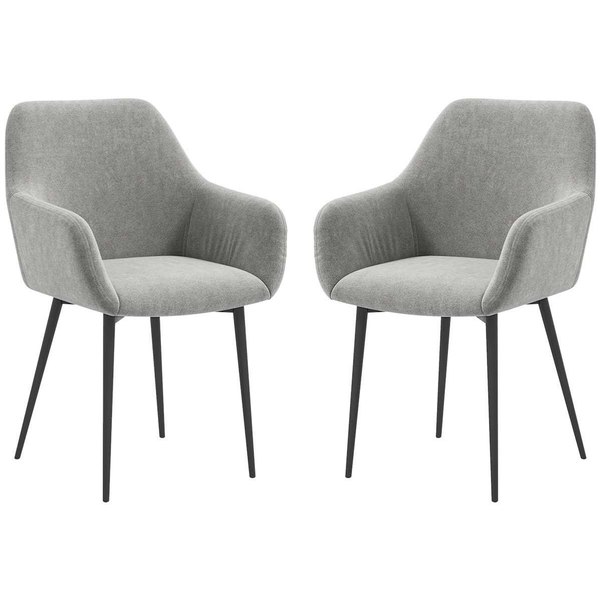 Dining Chairs Set of 2, Velvet-look Fabric Upholstered Kitchen Chairs with Backrest, Armrests and Steel Legs, Dark Grey