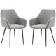 Dining Chairs Set of 2, Velvet-look Fabric Upholstered Kitchen Chairs with Backrest, Armrests and Steel Legs, Dark Grey