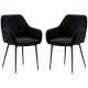 Dining Chairs Set of 2, Velvet-look Fabric Upholstered Kitchen Chairs with Backrest, Armrests and Steel Legs, Black