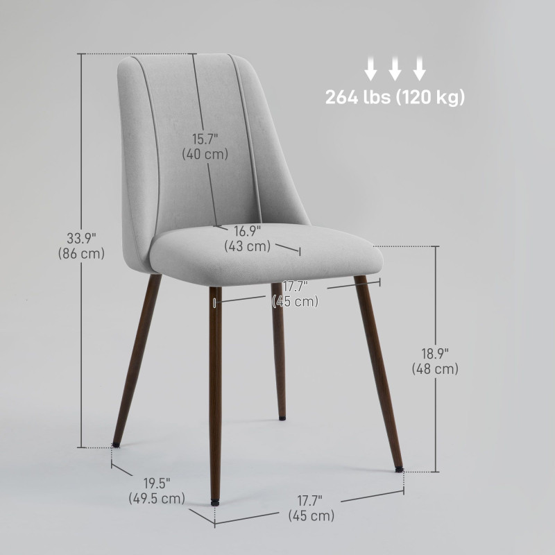 Upholstered Dining Chairs Set of 6, Velvet Accent Chair with Back and Wood-grain Steel Leg for Kitchen, Grey
