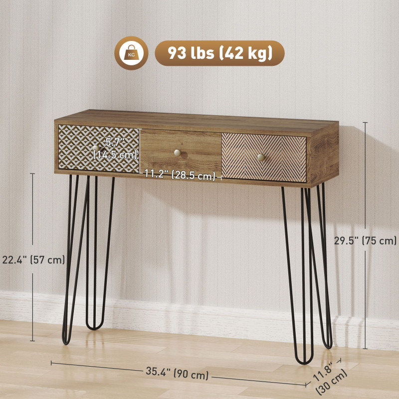 Narrow Console Table with Drawers, 35