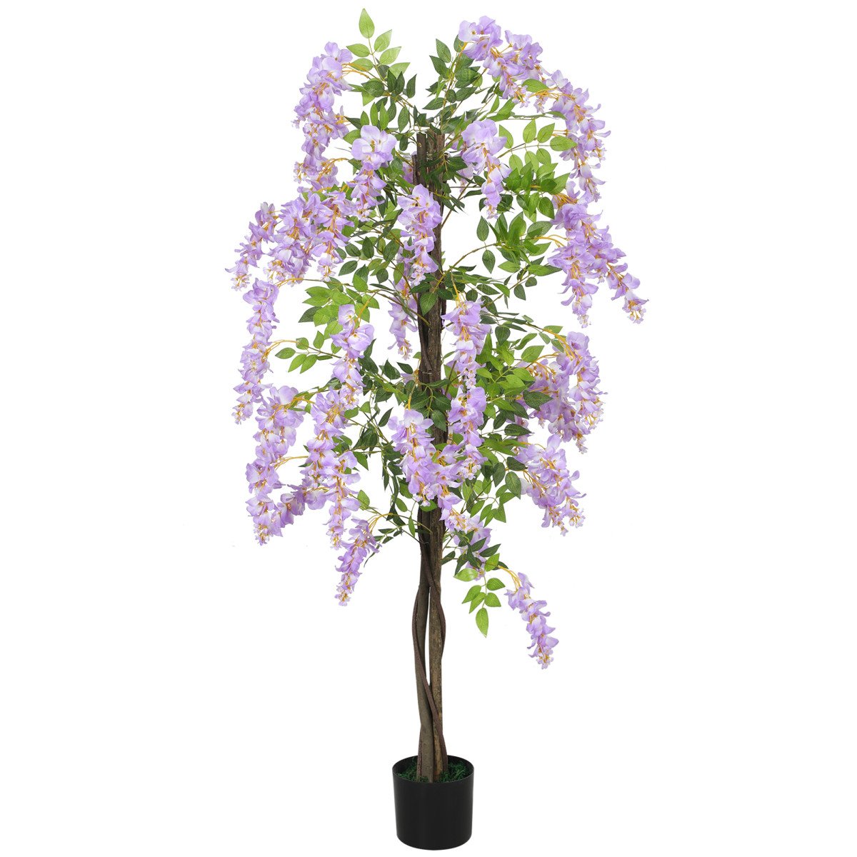 5.9FT Fake Wisteria Tree with Natural Wood Trunk, Artificial Plant in Nursery Pot, Greenery Tall Faux Floor Plant Purple