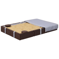 Qaba Kids Sandbox with Cover, 4 Corner Seats, Bottom Liner for Backyard, Garden, Outdoor, 73