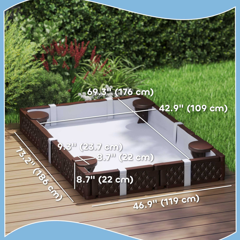 Qaba Kids Sandbox with Cover, 4 Corner Seats, Bottom Liner for Backyard, Garden, Outdoor, 73