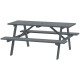 Wood Picnic Table, Camping Table and Bench Set with Umbrella Hole for Outdoor, Garden, Patio, Backyard, Grey