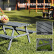 Wood Picnic Table, Camping Table and Bench Set with Umbrella Hole for Outdoor, Garden, Patio, Backyard, Grey
