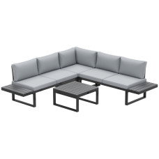 4 Pieces Outdoor Patio Furniture Set, 5-Level Reclining Garden Corner Sofa Set, Outdoor Lounge Conversation Sectional