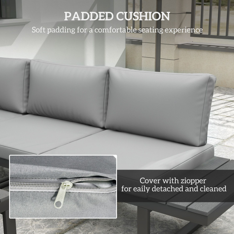 4 Pieces Outdoor Patio Furniture Set, 5-Level Reclining Garden Corner Sofa Set, Outdoor Lounge Conversation Sectional