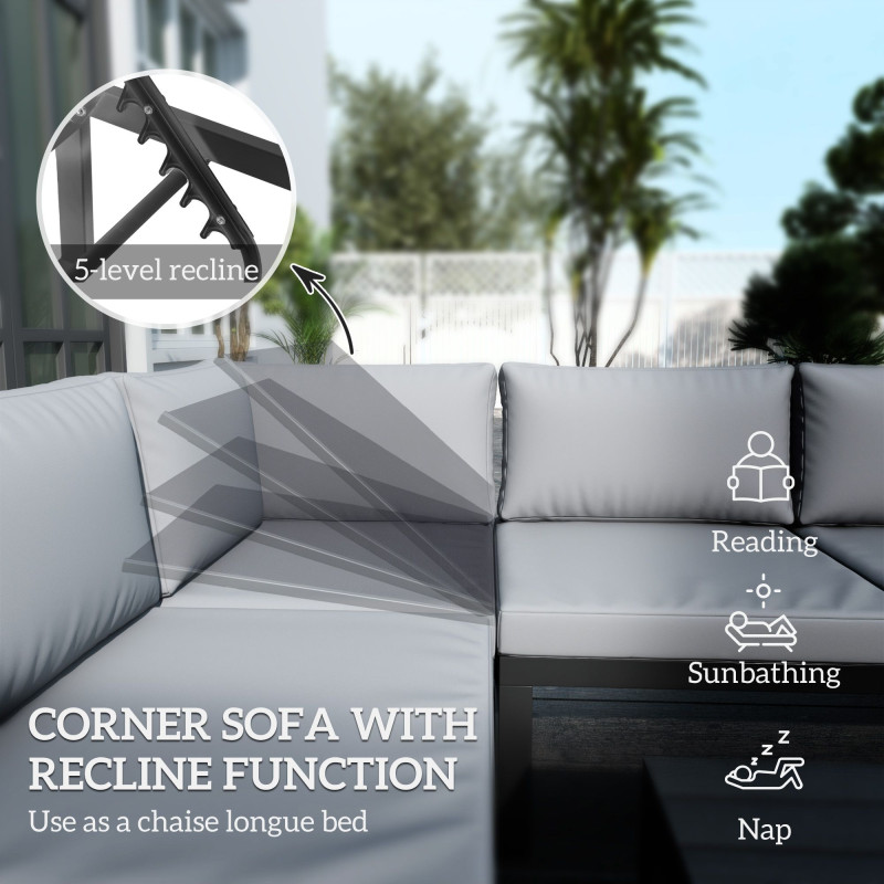 4 Pieces Outdoor Patio Furniture Set, 5-Level Reclining Garden Corner Sofa Set, Outdoor Lounge Conversation Sectional