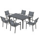 7 Piece Outdoor Dining Set with 6 Stackable Chairs, Rectangle Table, WPC Slatted Top, Rust-Resistant Steel Frame
