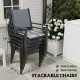 7 Piece Outdoor Dining Set with 6 Stackable Chairs, Rectangle Table, WPC Slatted Top, Rust-Resistant Steel Frame