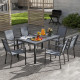 7 Piece Outdoor Dining Set with 6 Stackable Chairs, Rectangle Table, WPC Slatted Top, Rust-Resistant Steel Frame