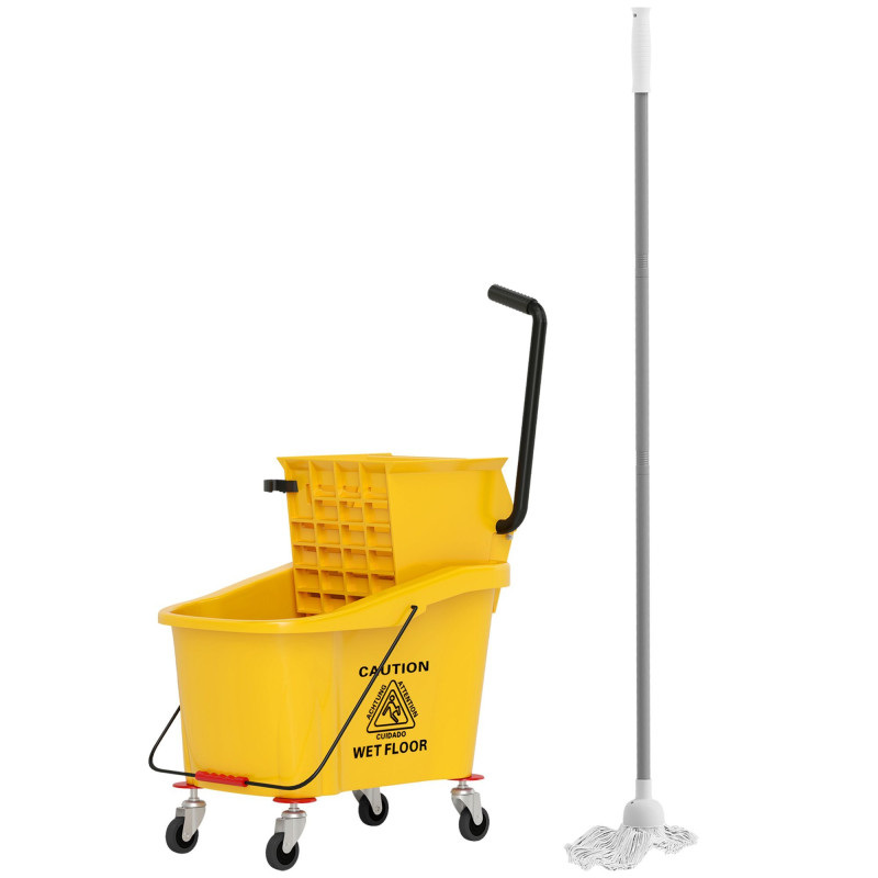 Mop Bucket with Wringer on Wheels for Floor Cleaning, 38 Quart Down Press Wringer with Handle, Yellow