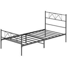 Metal Twin Platform Bed Frame with Headboard, Steel Slat Support, Underbed Storage, No Box Spring Needed, Easy Assembly
