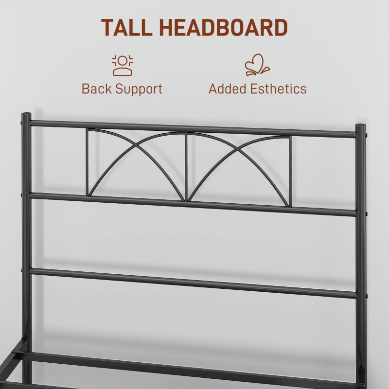 Metal Twin Platform Bed Frame with Headboard, Steel Slat Support, Underbed Storage, No Box Spring Needed, Easy Assembly