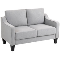 Loveseat Sofa, Modern Couch with Pocket Spring, Linen Upholstered, Thick Padded, Light Grey