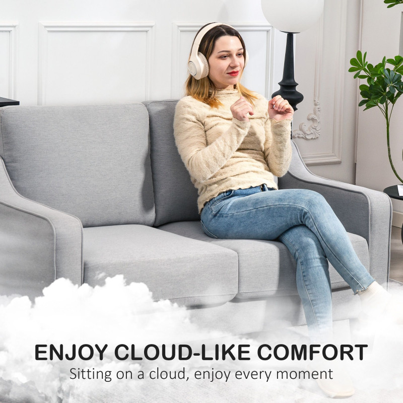 Loveseat Sofa, Modern Couch with Pocket Spring, Linen Upholstered, Thick Padded, Light Grey