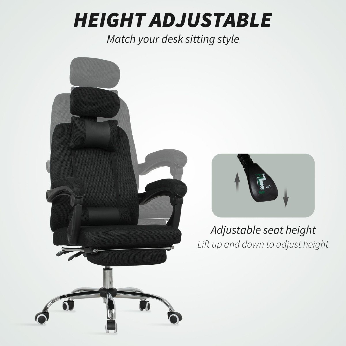 Ergonomic Executive High Back Office Chair with Footrest, Lumbar Support, Black