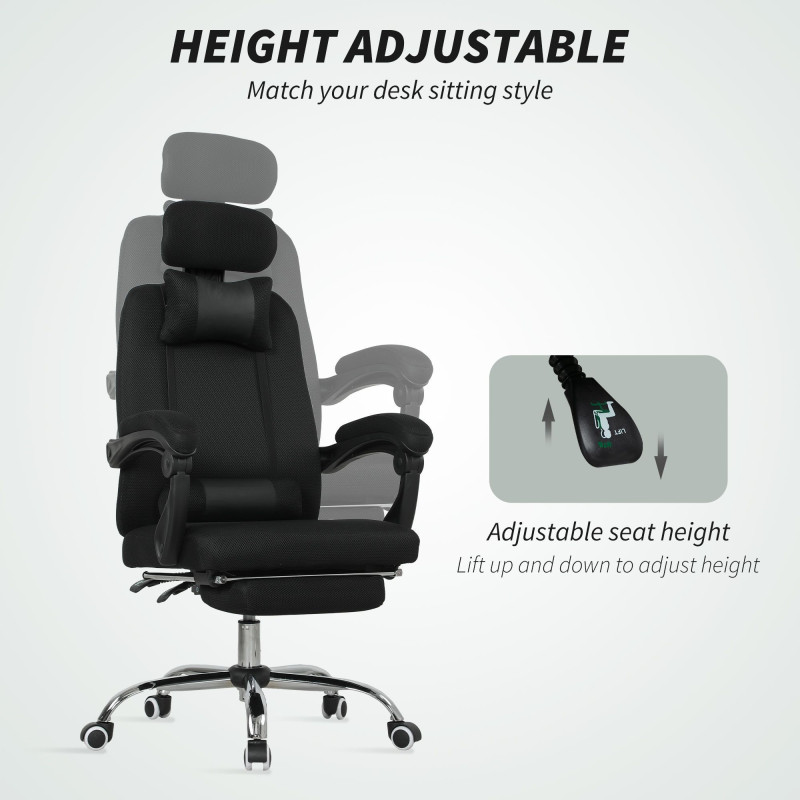 Ergonomic Executive High Back Office Chair with Footrest, Lumbar Support, Black