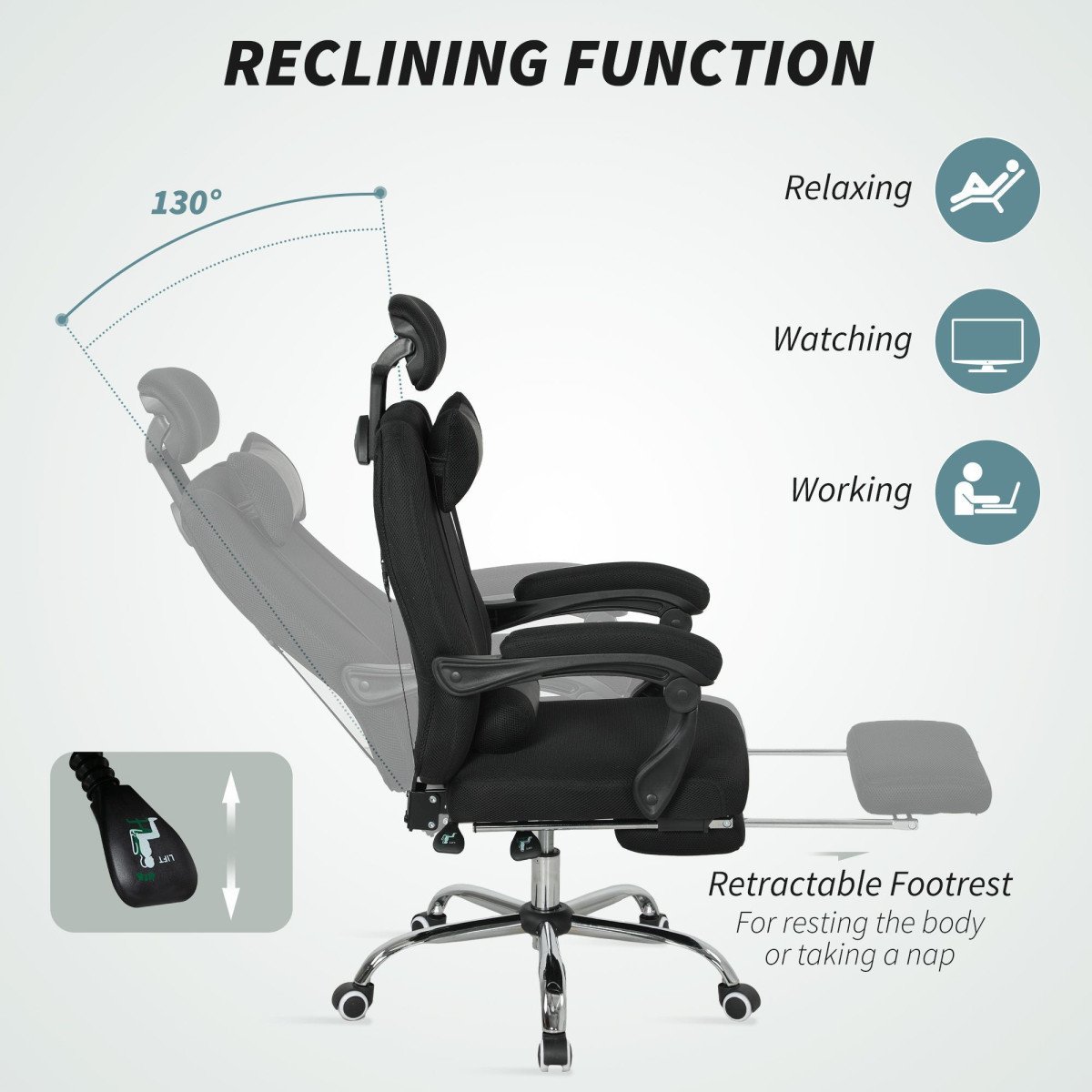 Ergonomic Executive High Back Office Chair with Footrest, Lumbar Support, Black