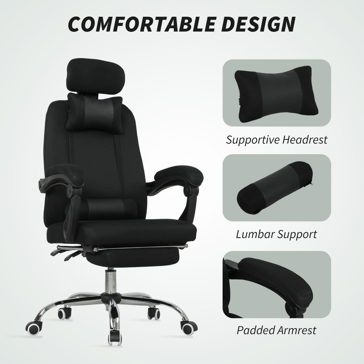 Ergonomic Executive High Back Office Chair with Footrest, Lumbar Support, Black