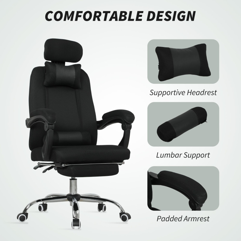 Ergonomic Executive High Back Office Chair with Footrest, Lumbar Support, Black
