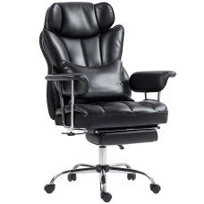 400LBS Massage Office Chair, Executive Office Chair with 6-Point Vibration, Footrest and Lumbar Support, Black