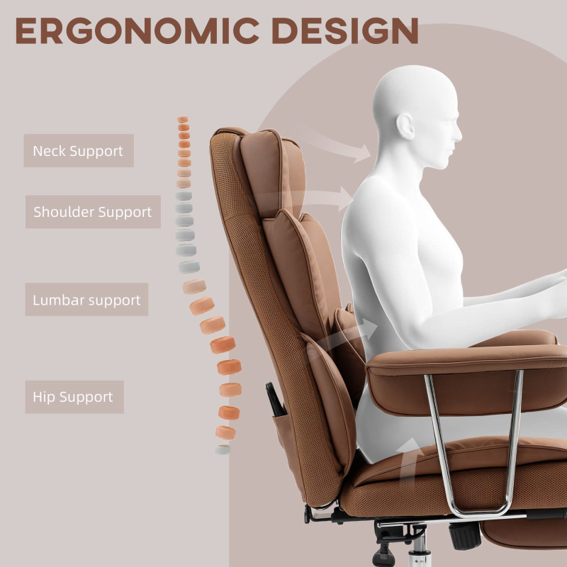 400LBS Massage Office Chair, Executive Office Chair with 6-Point Vibration, Footrest and Lumbar Support, Brown