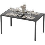 Rectangular Kitchen Table for 4 People, Dining Table with Tabletop Tempered Glass for Dining Room, Living Room, Black