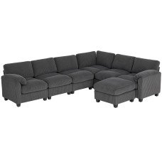 Modular Sectional Sofa, Oversized U-Shaped Couch with Spring Cushion, Corduroy Sofa for Living Room, Charcoal Grey