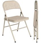 Set of 2 Metal Foldable Chairs, Linen Fabric Padded Folding Chairs with Cushion Seat and Open Back for Indoor, Beige